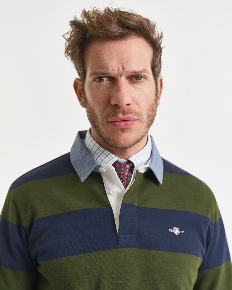 tappeto pesante a righe con colletto in chambray - verde campagna