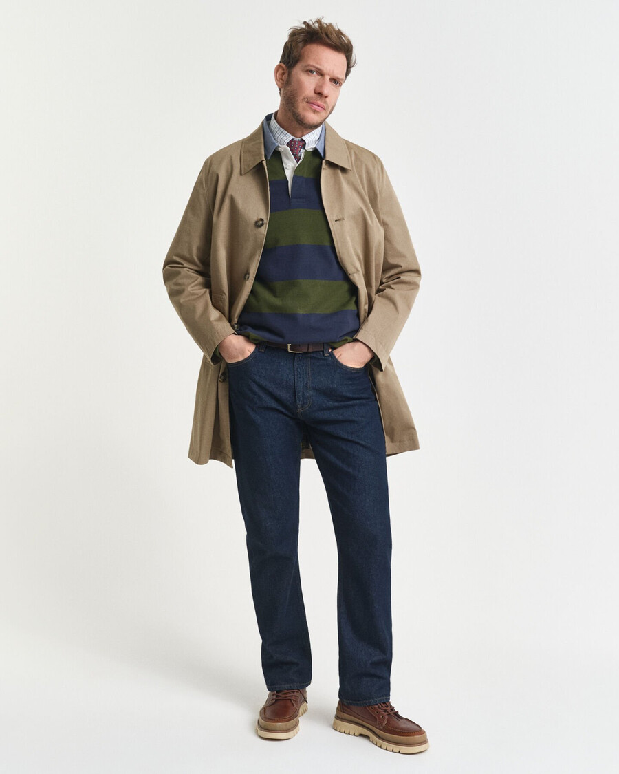 tappeto pesante a righe con colletto in chambray - verde campagna