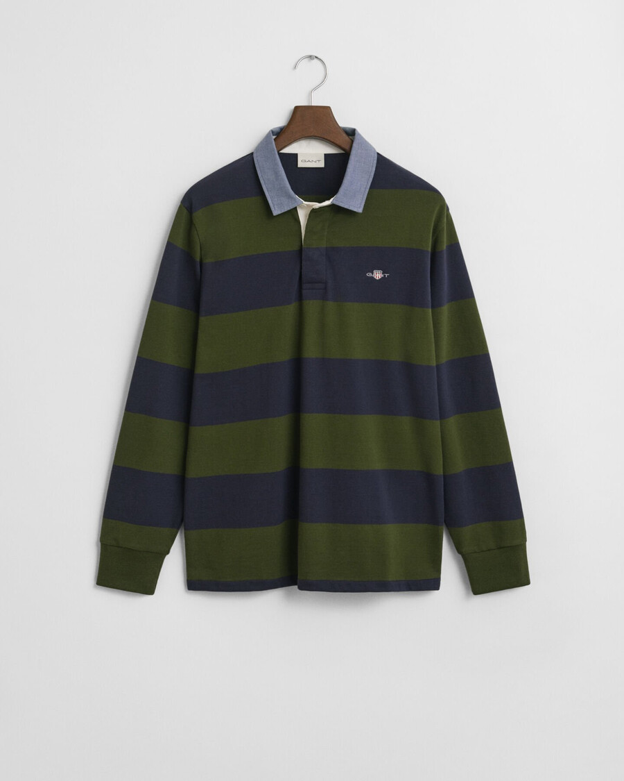 tappeto pesante a righe con colletto in chambray - verde campagna