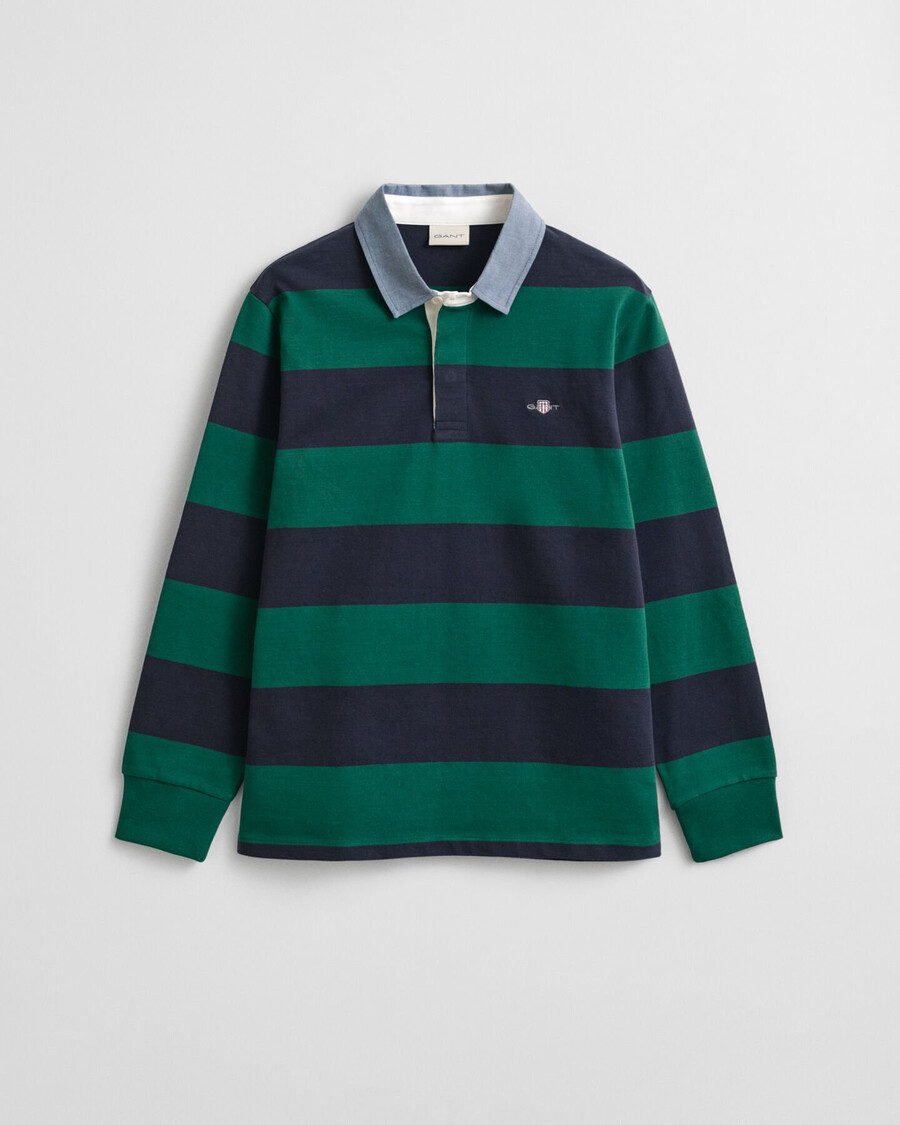 tappeto pesante a righe con colletto in chambray - verde foresta intenso