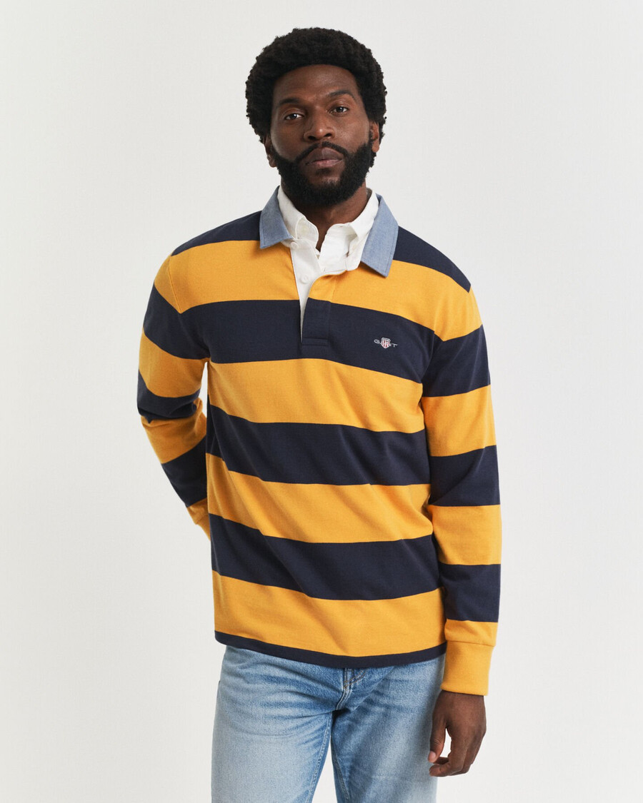tappeto pesante a righe con colletto in chambray - lichene giallo