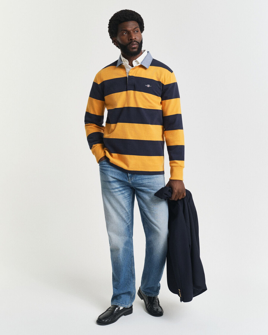 tappeto pesante a righe con colletto in chambray - lichene giallo
