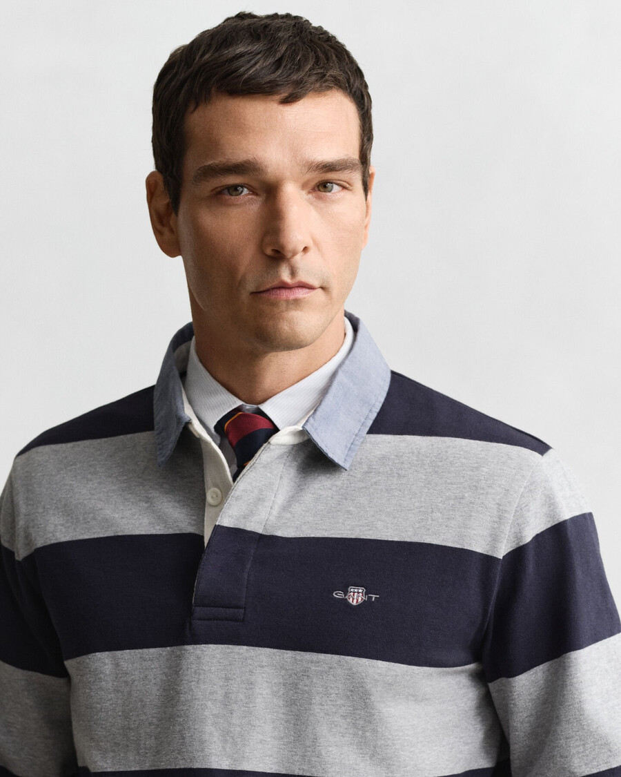 tappeto pesante a righe con colletto in chambray - grigio melange