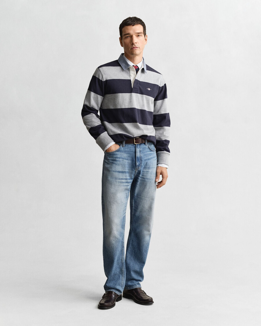 tappeto pesante a righe con colletto in chambray - grigio melange