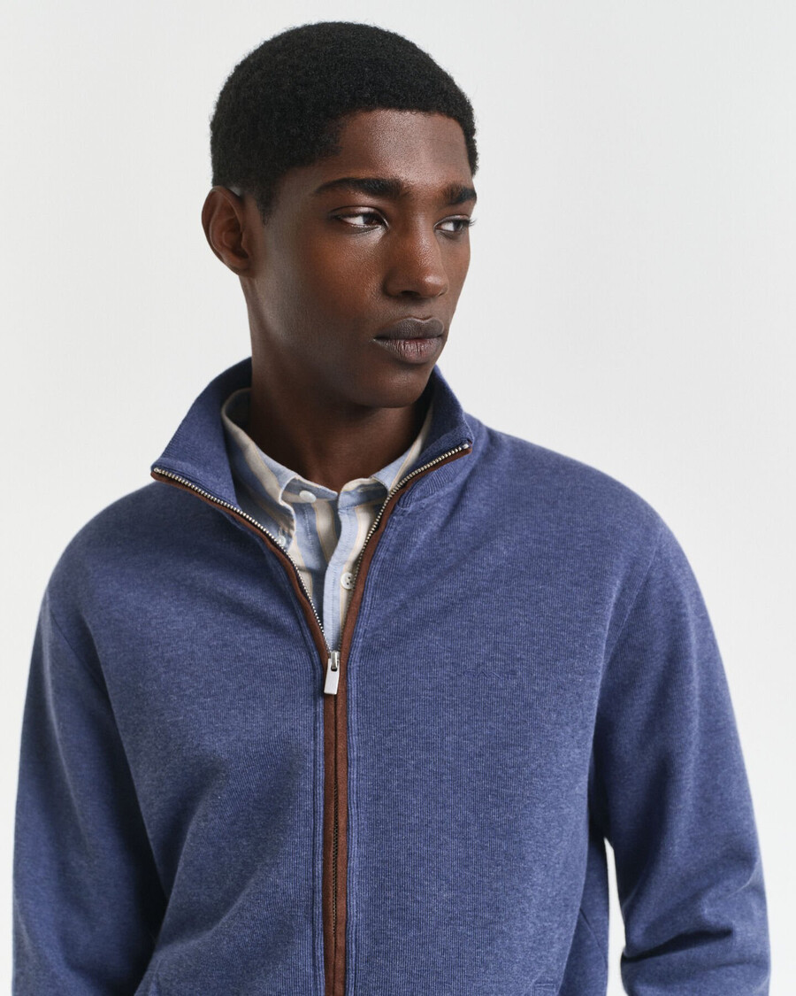cardigan con zip a coste sacker - dk jeansblue melange
