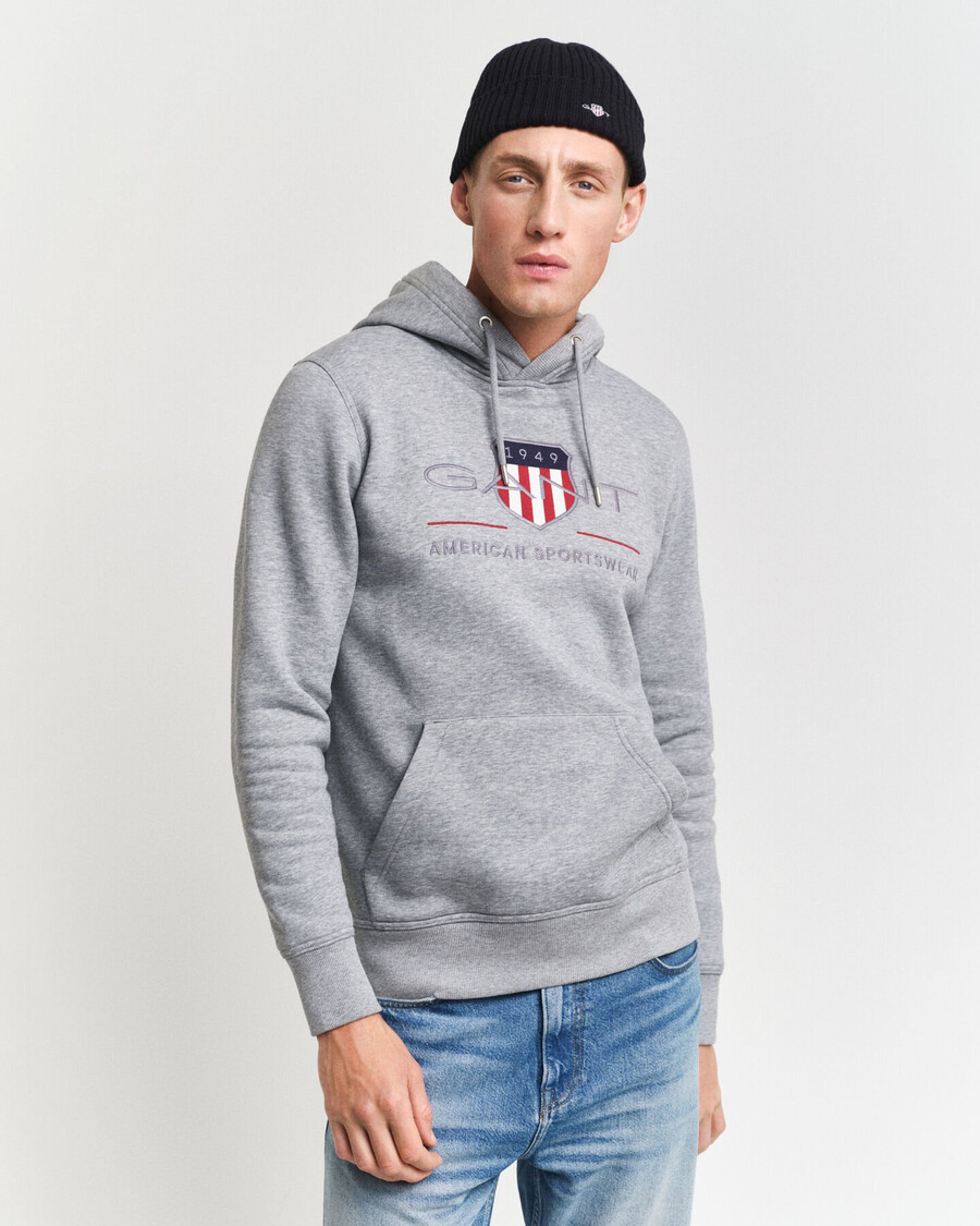 felpa con cappuccio archive shield - grigio melange