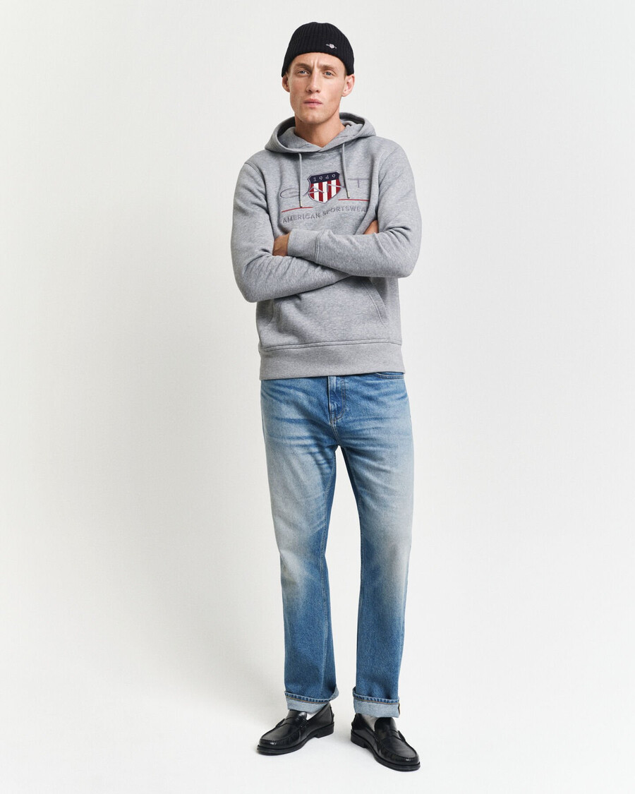 felpa con cappuccio archive shield - grigio melange