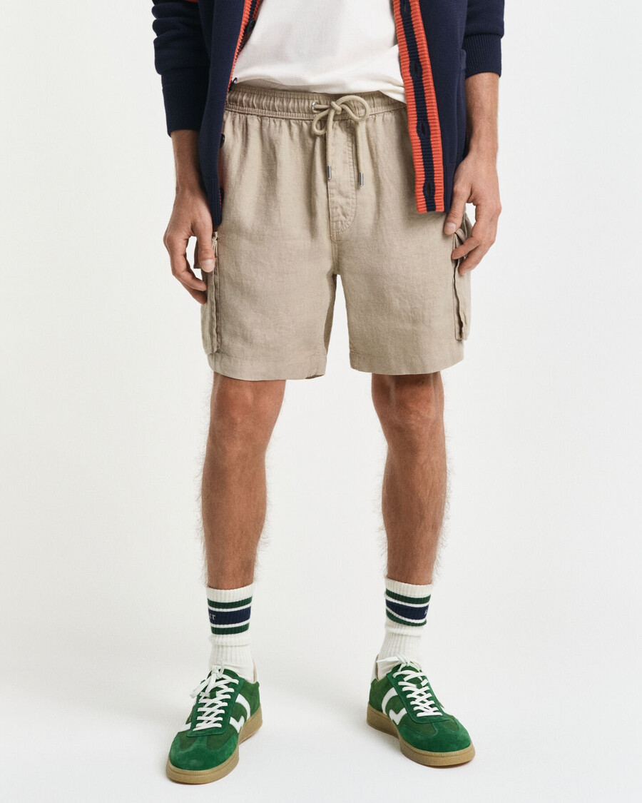 pantaloncini cargo in lino vestibilità regolare - beige cemento