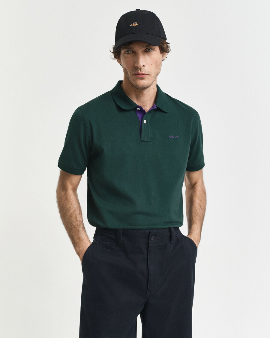 polo in piqué a contrasto - verde tartan