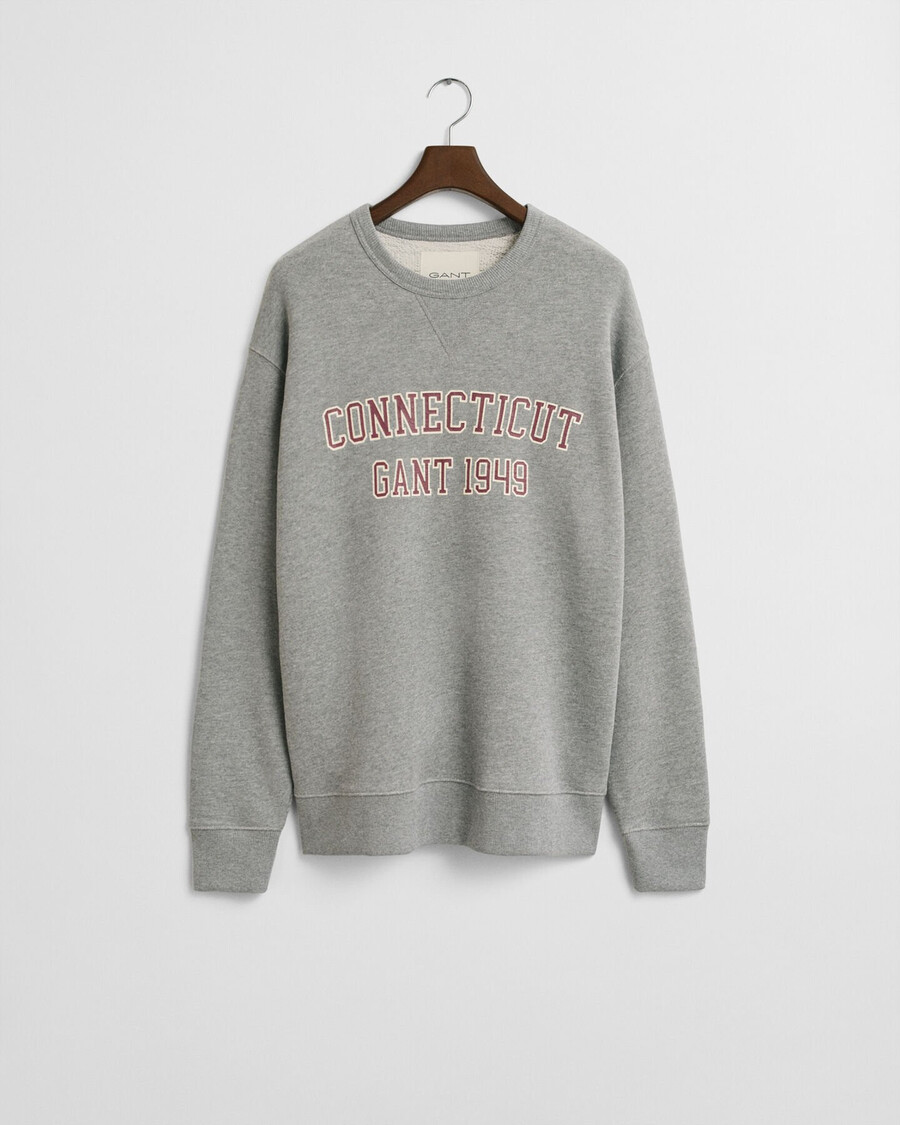 felpa girocollo con grafica collegiale - grigio mélange