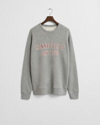 felpa girocollo con grafica collegiale - grigio mélange