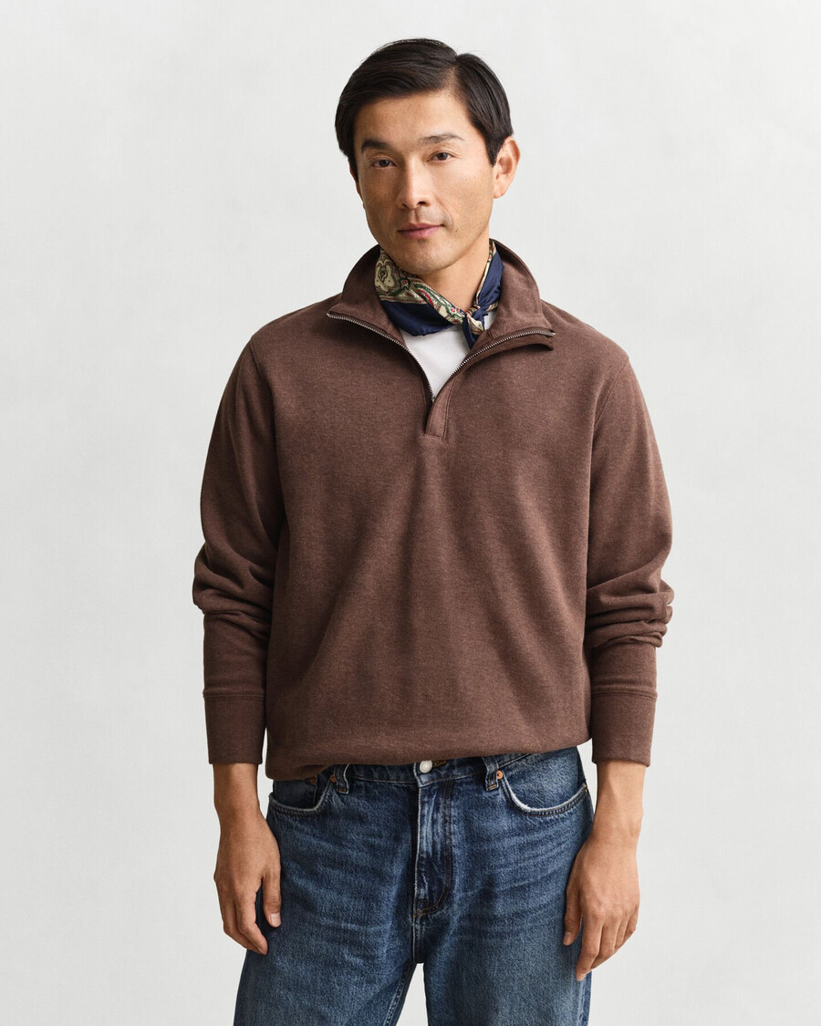 felpa light sacker rib halfzip - marrone scuro melange