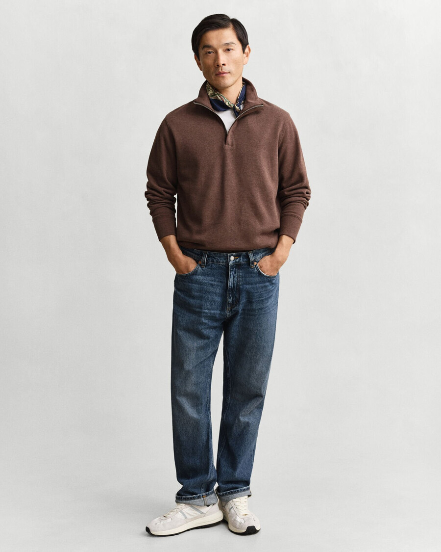 felpa light sacker rib halfzip - marrone scuro melange