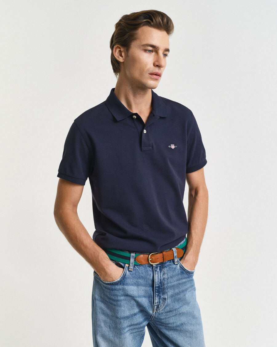 polo slim fit in piqué shield - blu sera