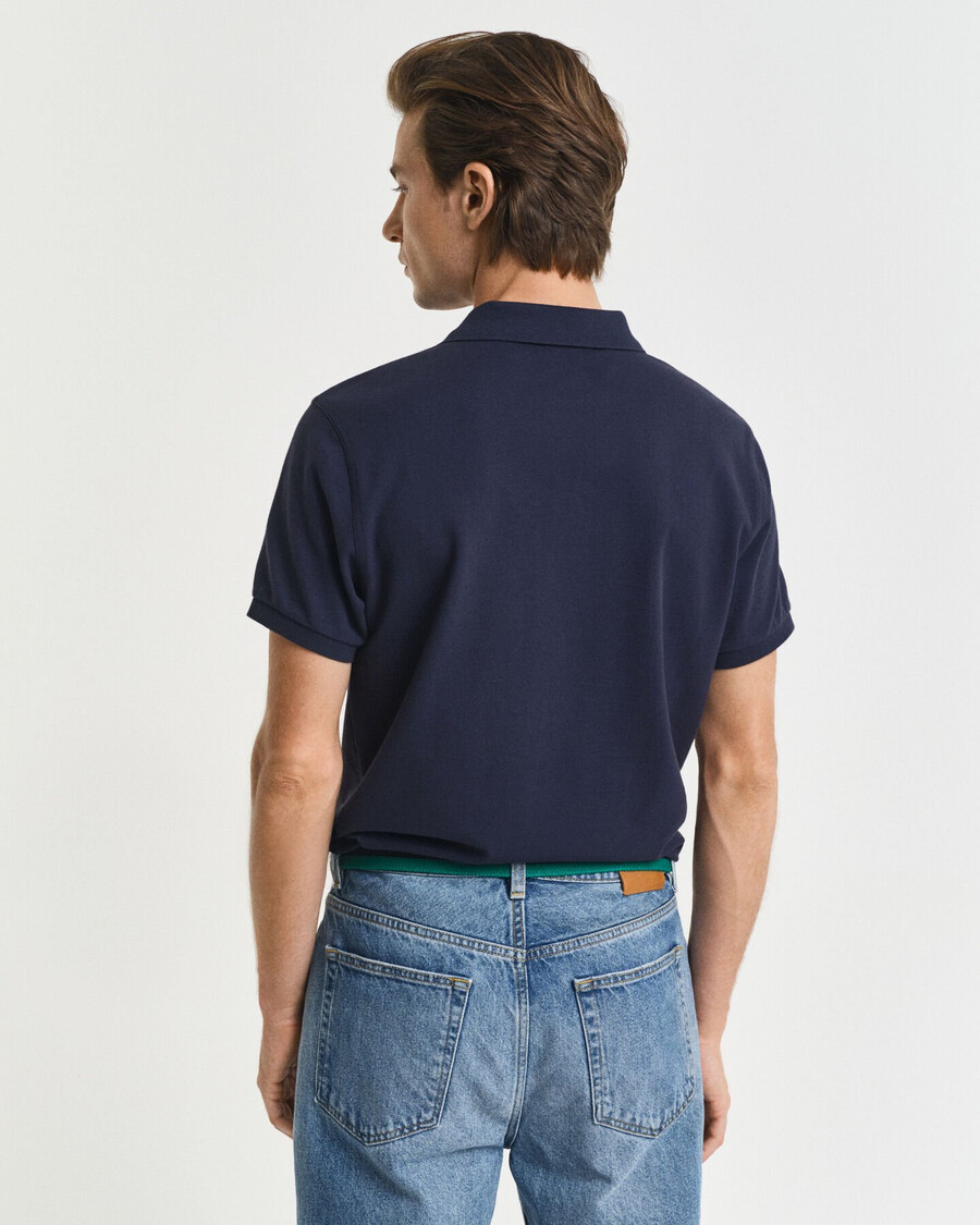 polo slim fit in piqué shield - blu sera