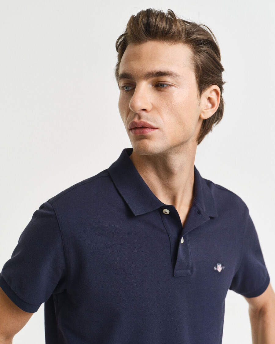 polo slim fit in piqué shield - blu sera