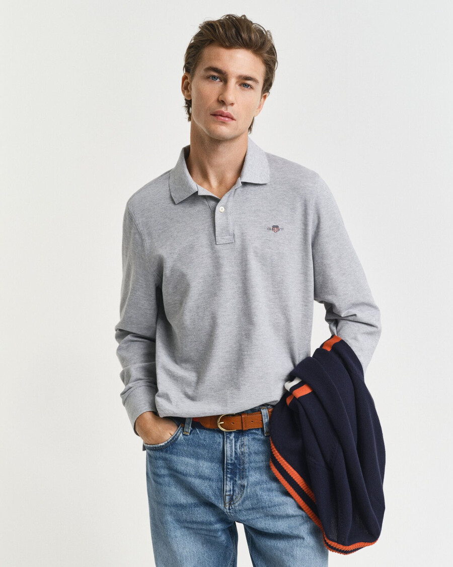 rugger in piqué con scudo - grigio melange