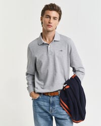 rugger in piqué con scudo - grigio melange