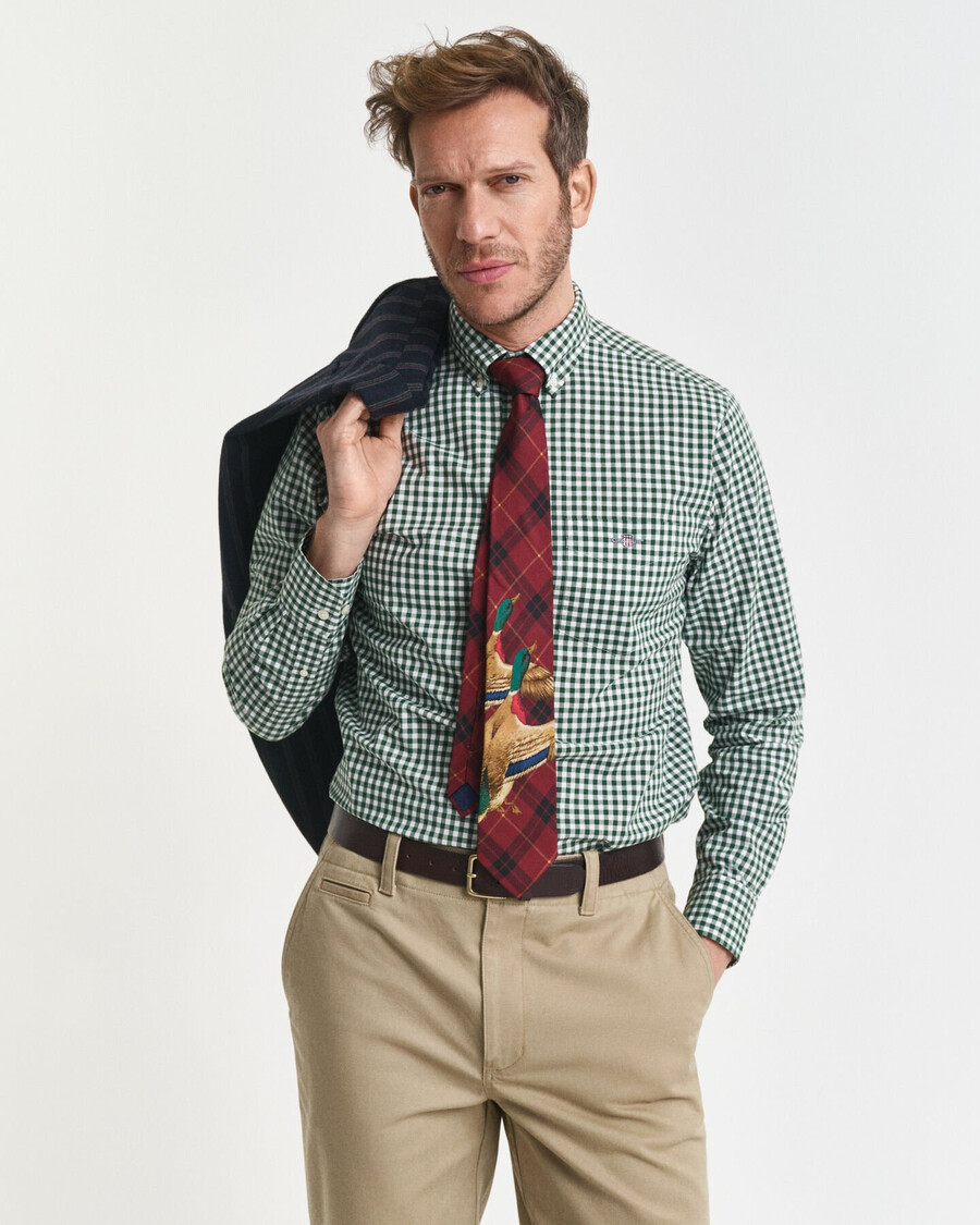 camicia in popeline a quadretti classici vestibilità regolare - verde foresta