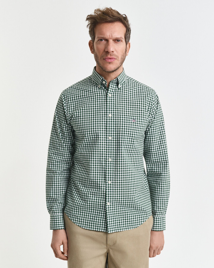 camicia in popeline a quadretti classici vestibilità regolare - verde foresta
