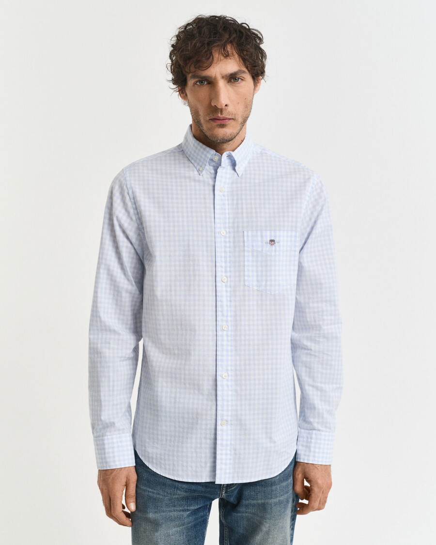 camicia in popeline a quadretti classici vestibilità regolare - azzurro chiaro