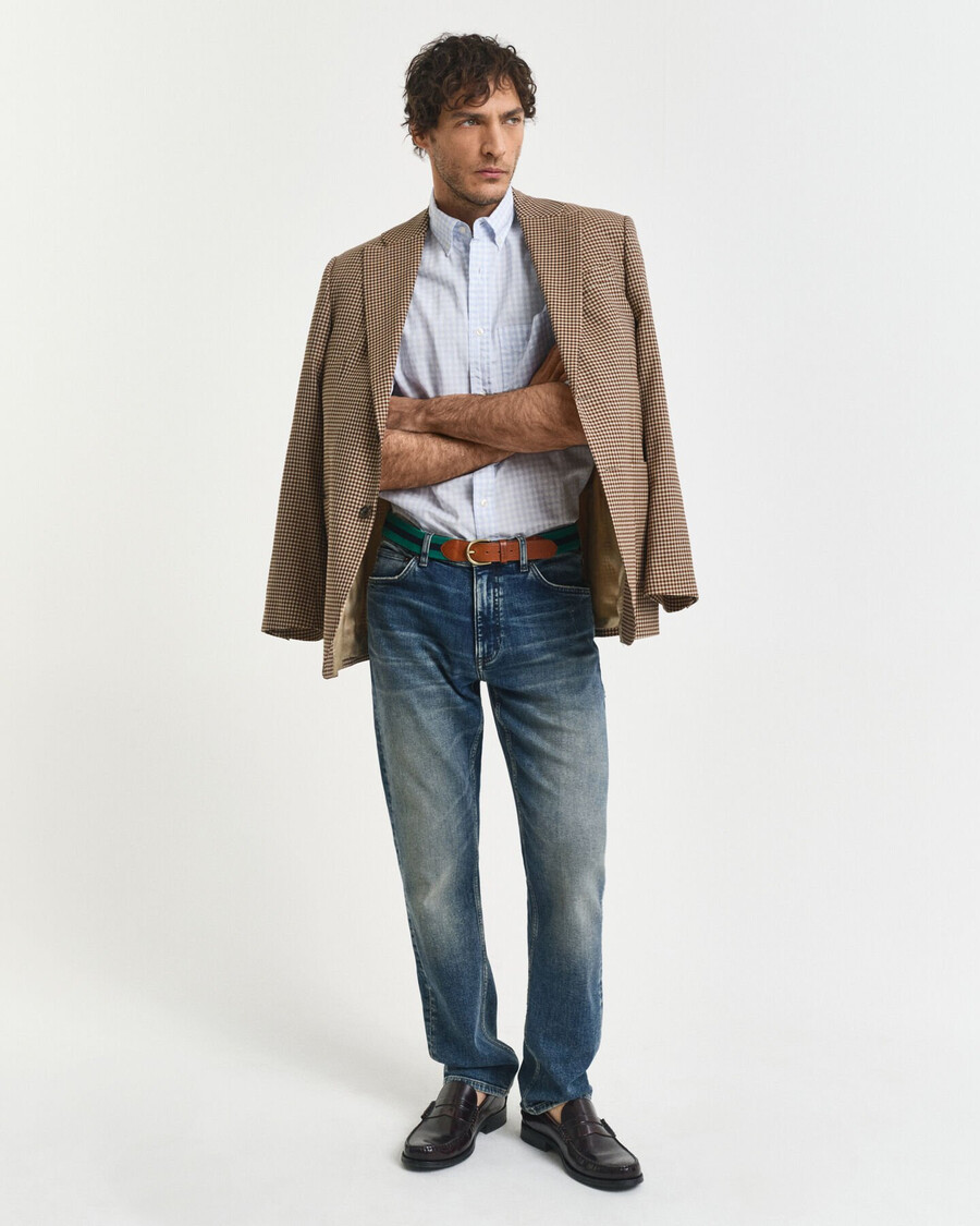 camicia in popeline a quadretti classici vestibilità regolare - azzurro chiaro