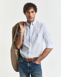 camicia in popeline a quadretti classici vestibilità regolare - azzurro chiaro