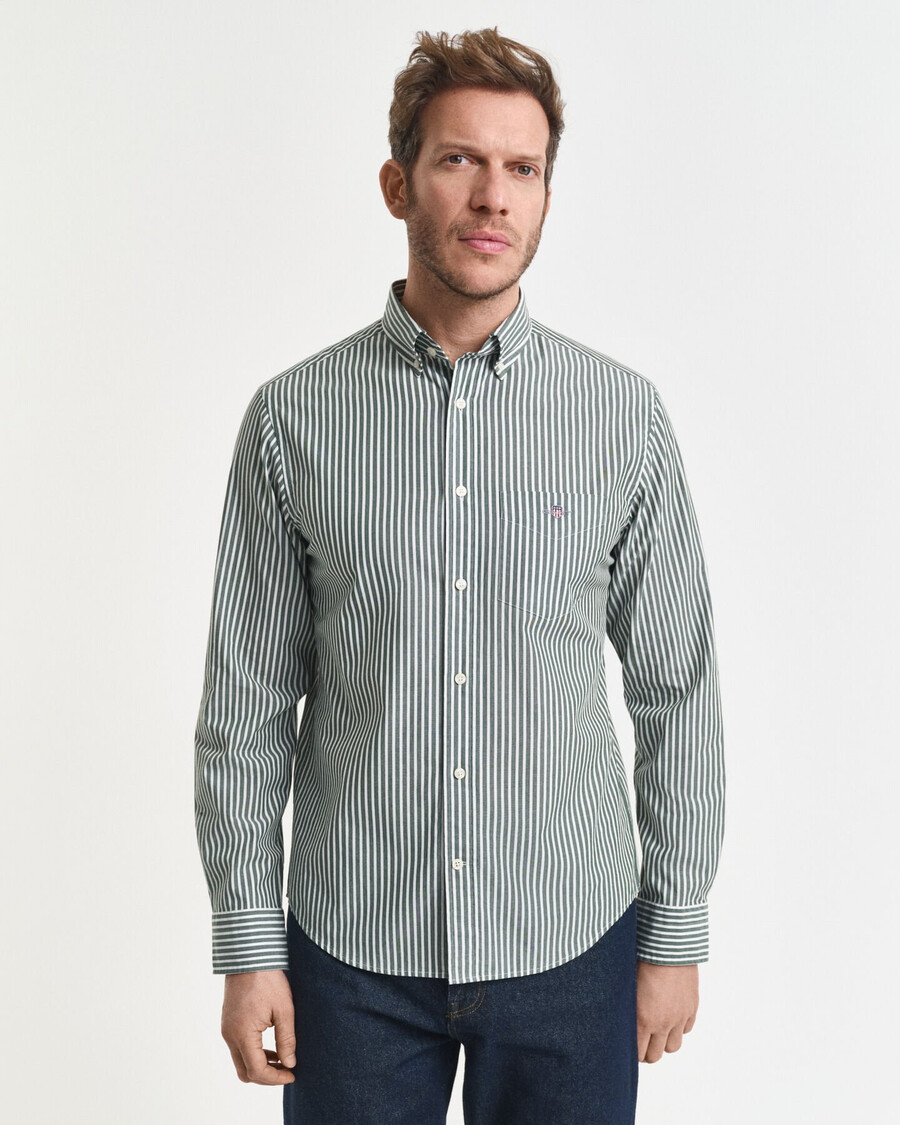 camicia in popeline a righe classiche vestibilità regolare - verde foresta