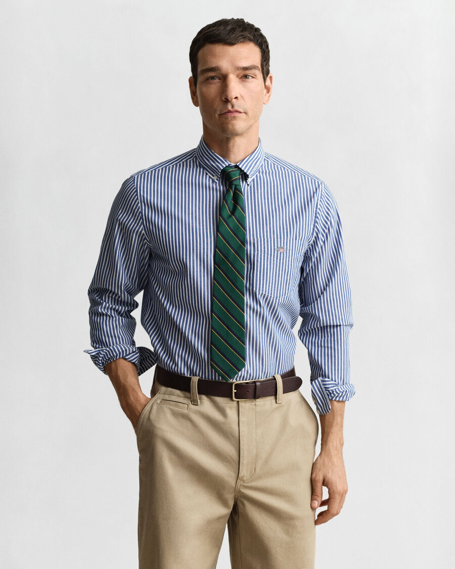 camicia in popeline a righe classiche vestibilità regolare - blu college