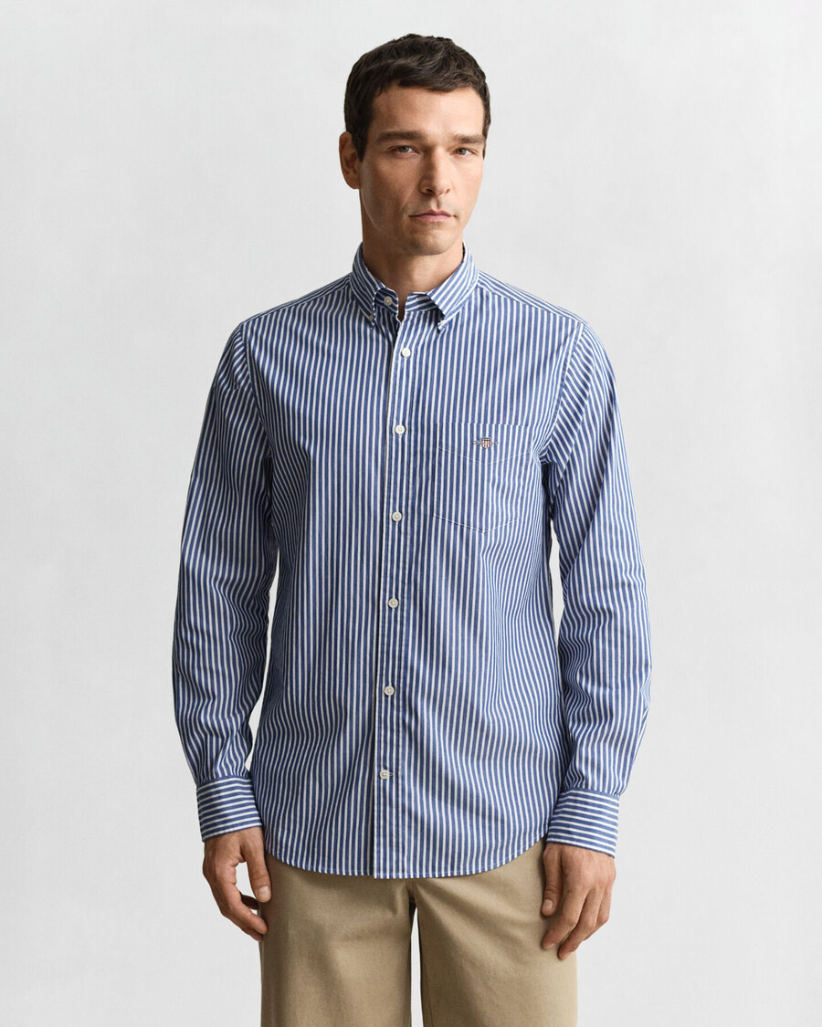 camicia in popeline a righe classiche vestibilità regolare - blu college