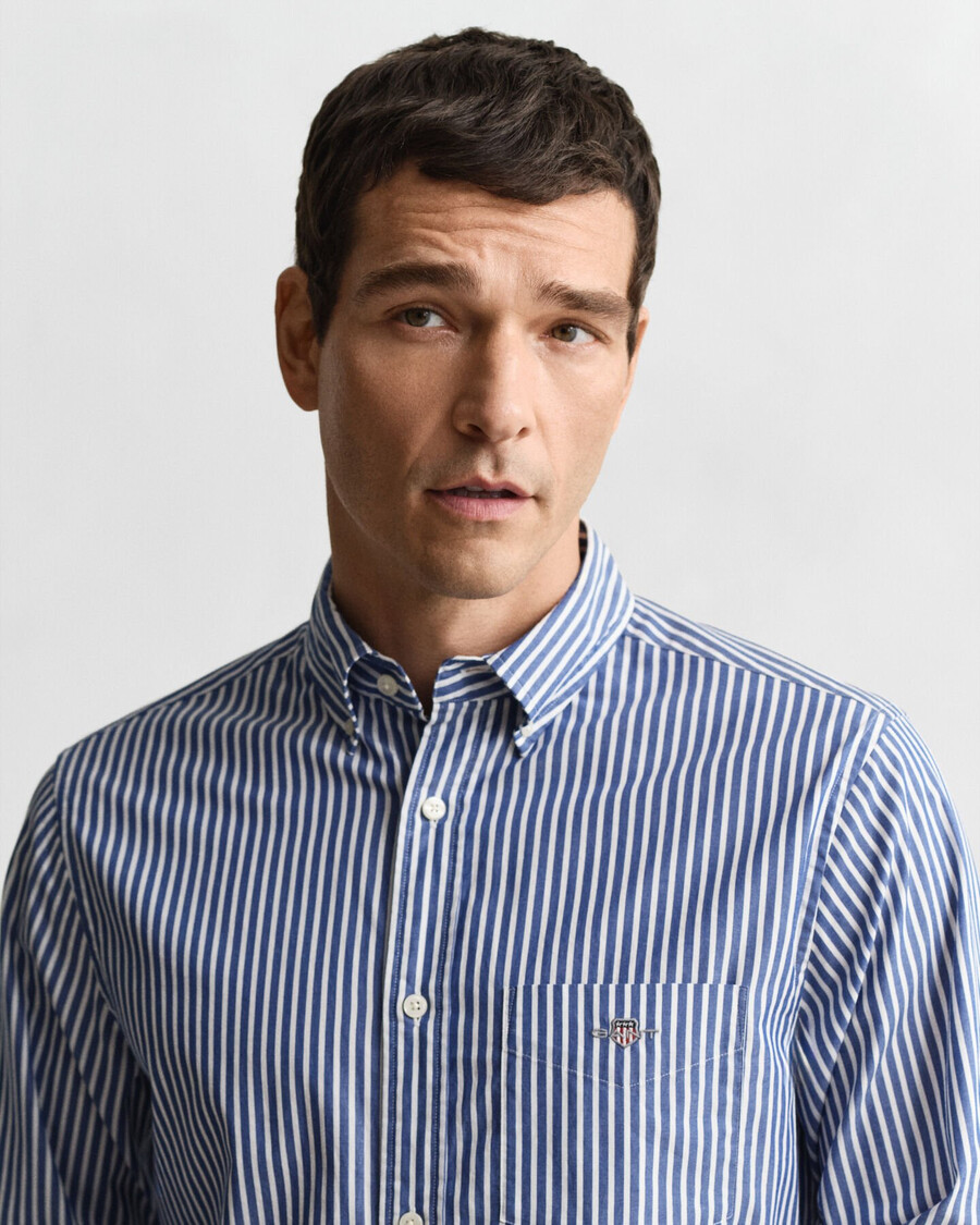 camicia in popeline a righe classiche vestibilità regolare - blu college