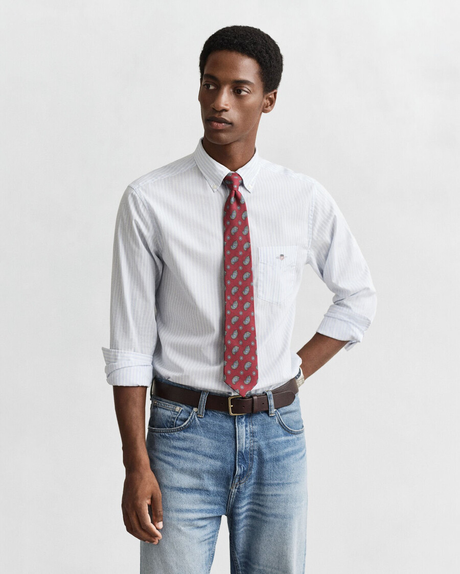 camicia in popeline a righe classiche vestibilità regolare - azzurro
