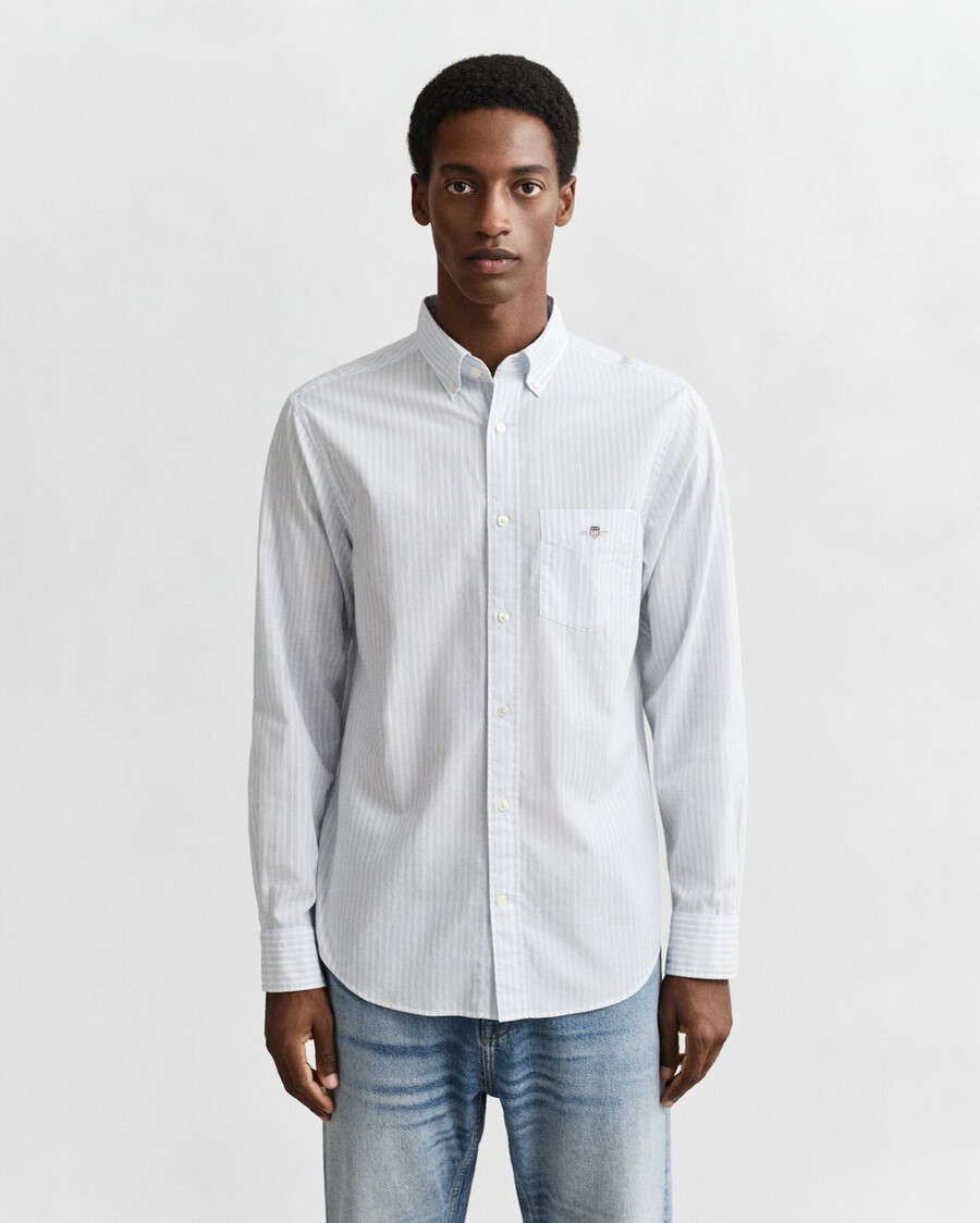 camicia in popeline a righe classiche vestibilità regolare - azzurro