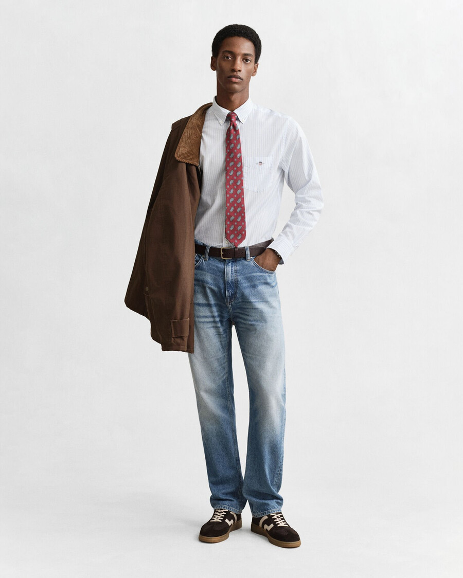 camicia in popeline a righe classiche vestibilità regolare - azzurro