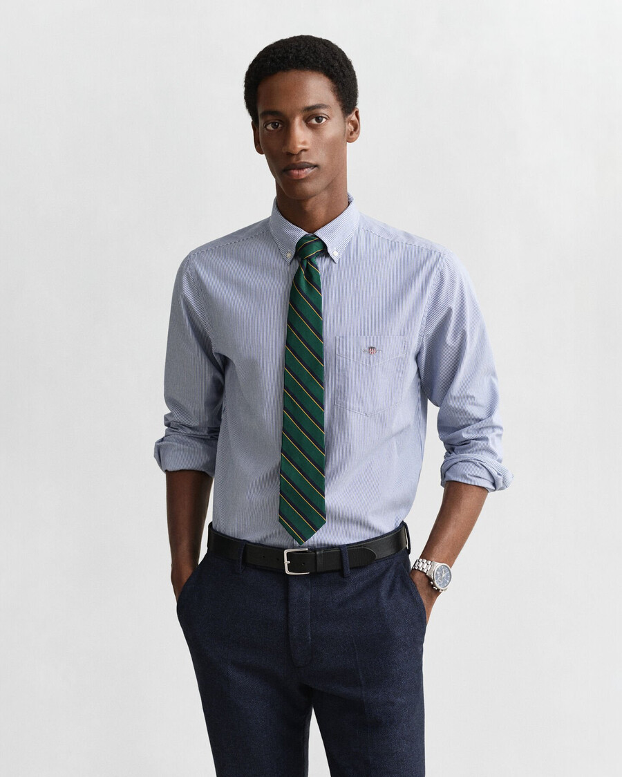 camicia in popeline a righe classiche vestibilità regolare - blu college