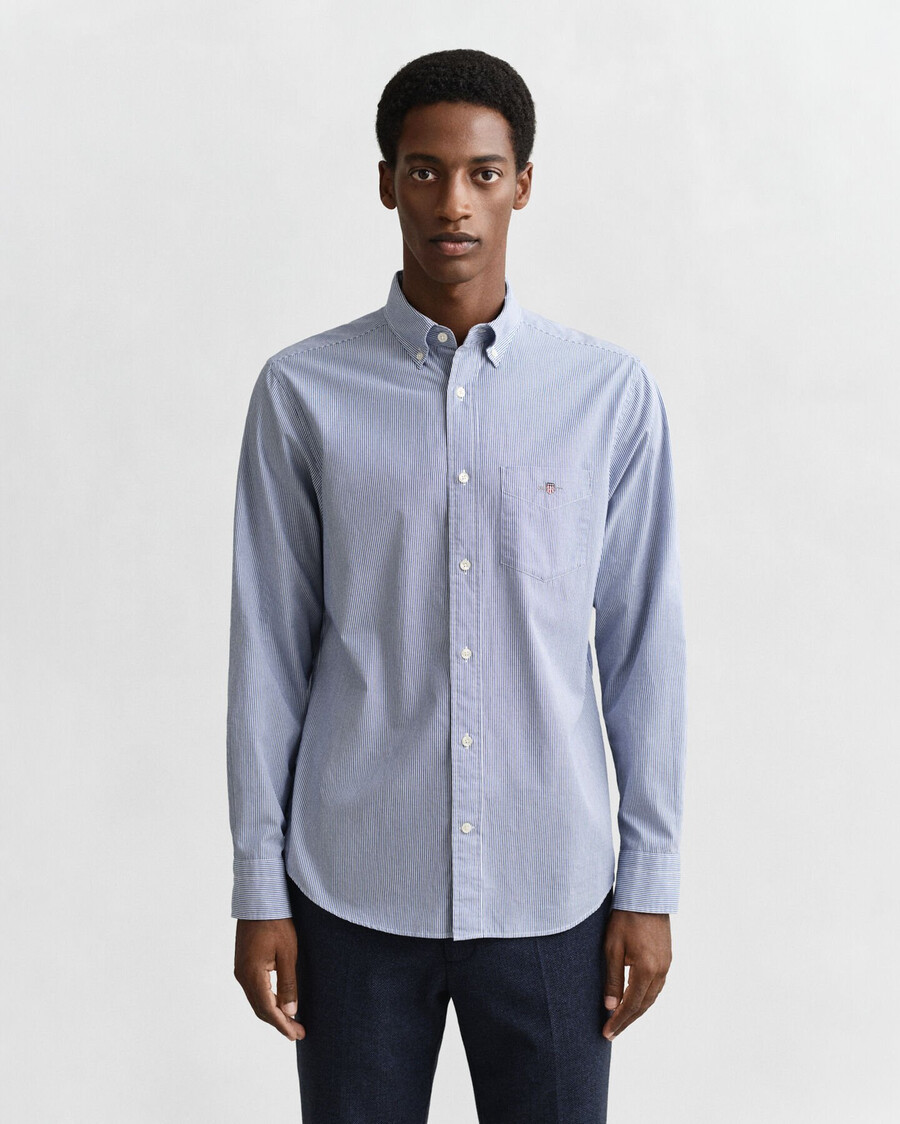 camicia in popeline a righe classiche vestibilità regolare - blu college