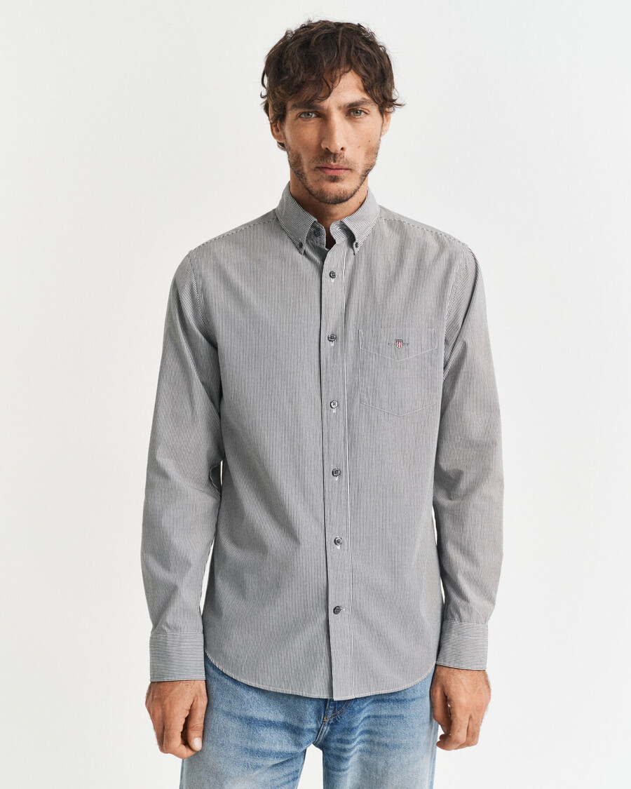 camicia in popeline a righe classiche vestibilità regolare - nero