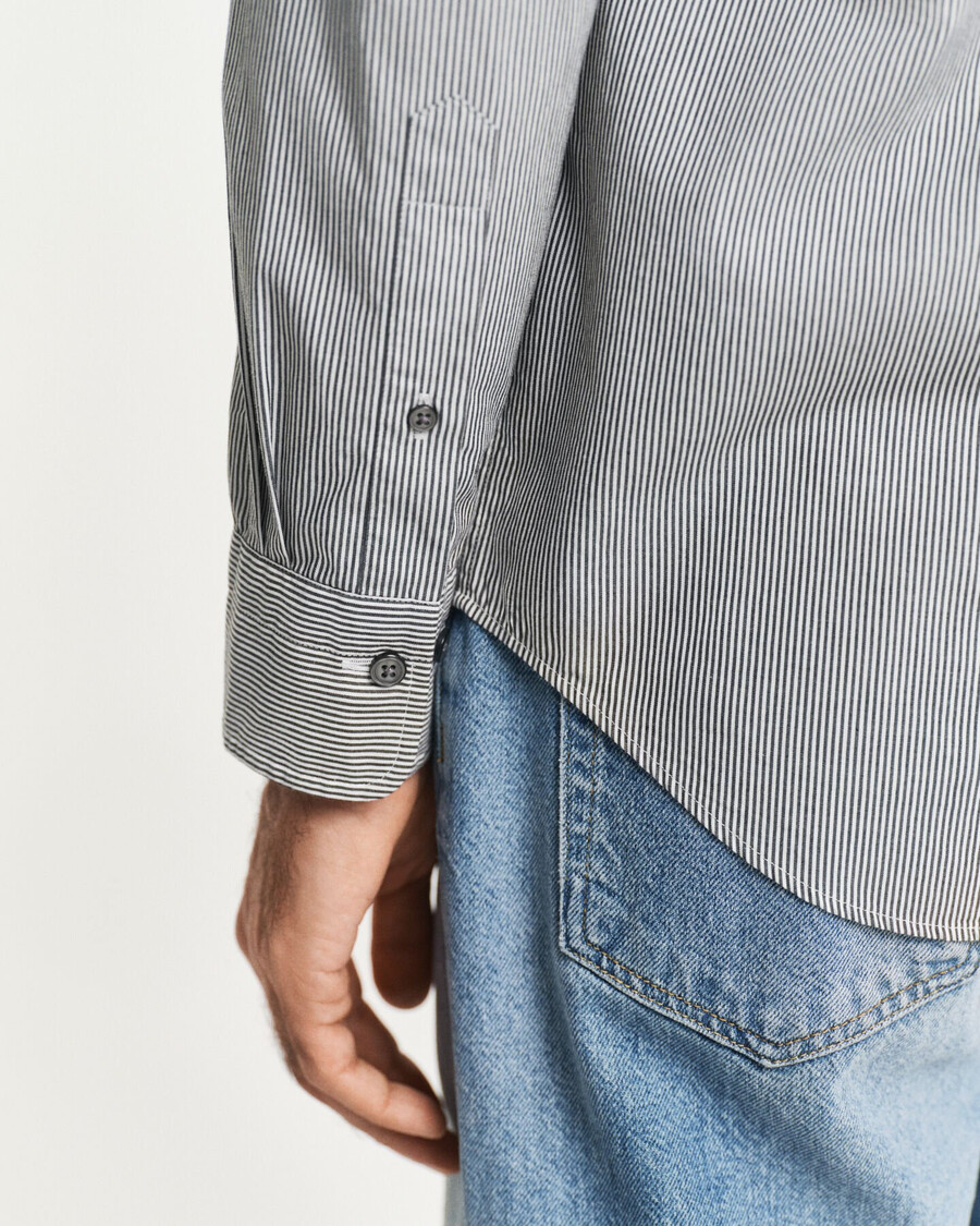 camicia in popeline a righe classiche vestibilità regolare - nero