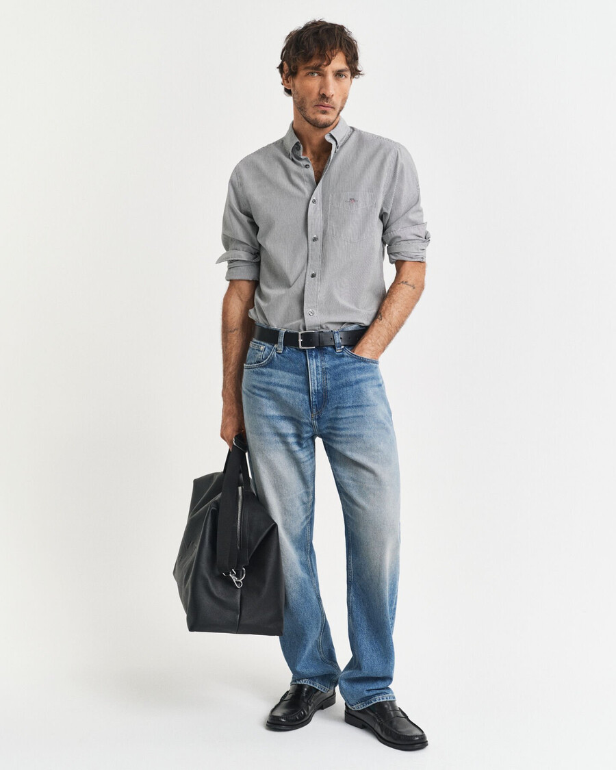 camicia in popeline a righe classiche vestibilità regolare - nero