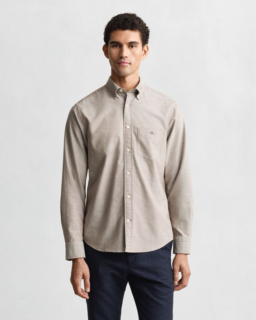 camicia oxford classica vestibilità regolare - marrone mogano