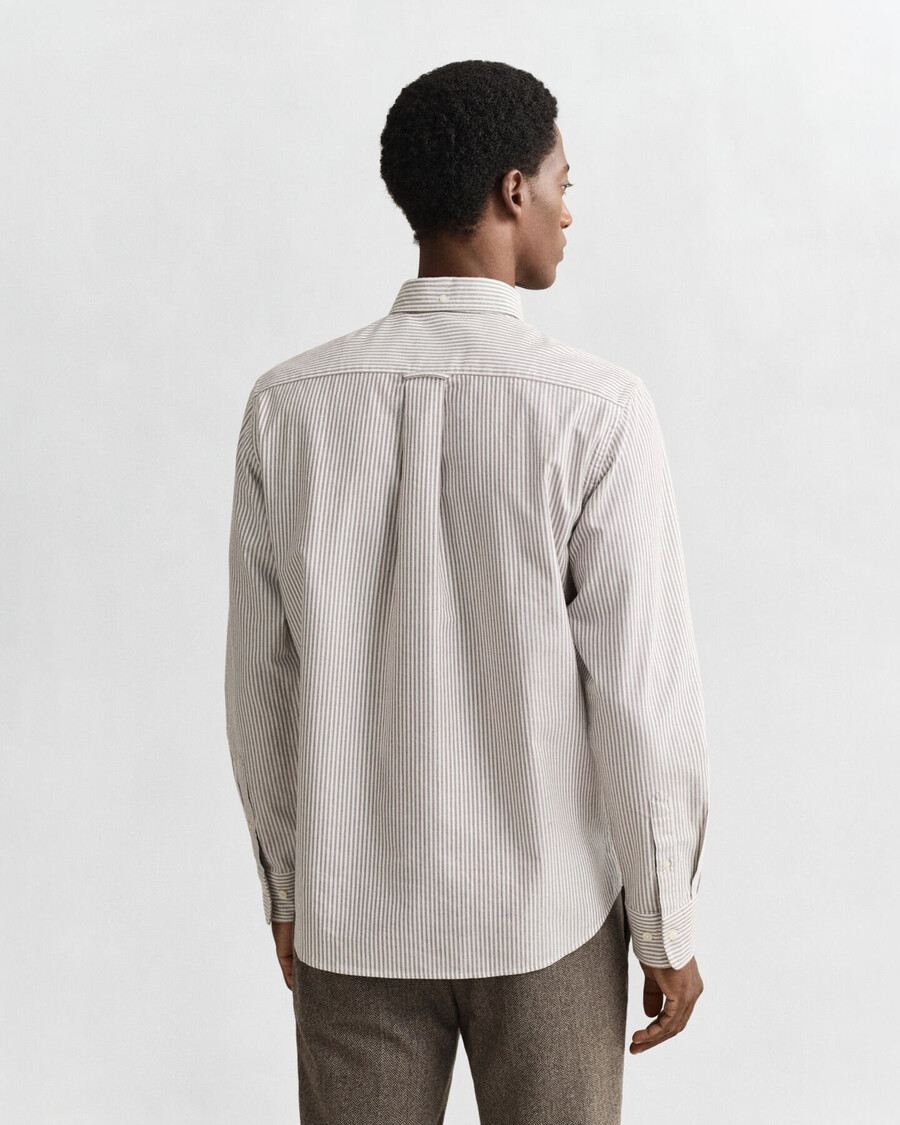 camicia oxford classica a righe banker vestibilità regolare - marrone mogano