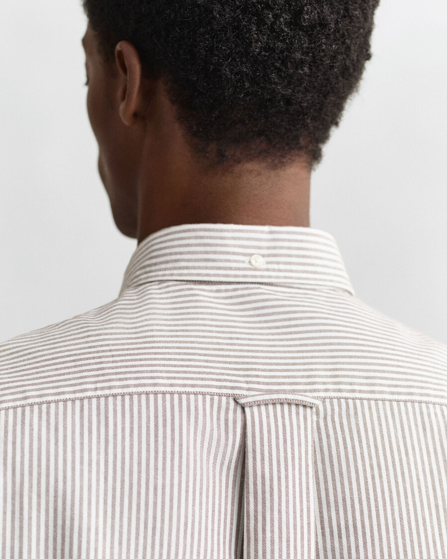 camicia oxford classica a righe banker vestibilità regolare - marrone mogano