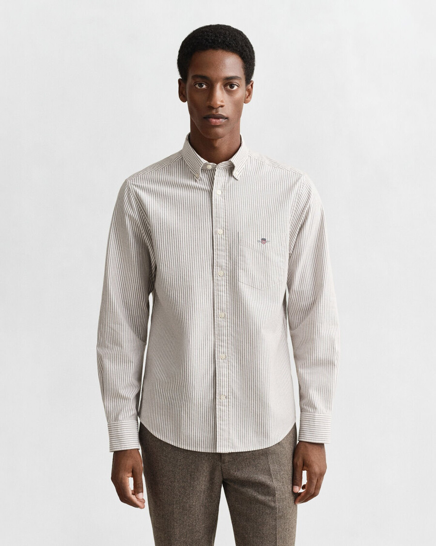 camicia oxford classica a righe banker vestibilità regolare - marrone mogano