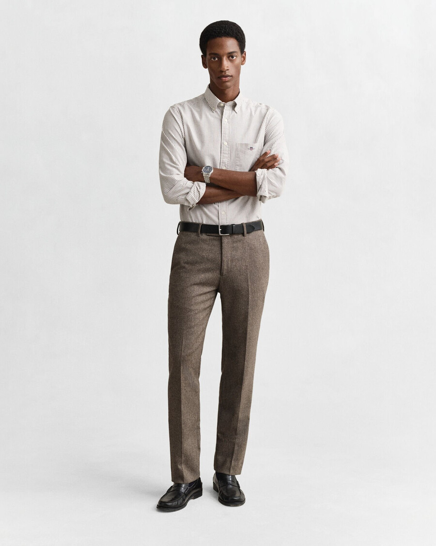 camicia oxford classica a righe banker vestibilità regolare - marrone mogano