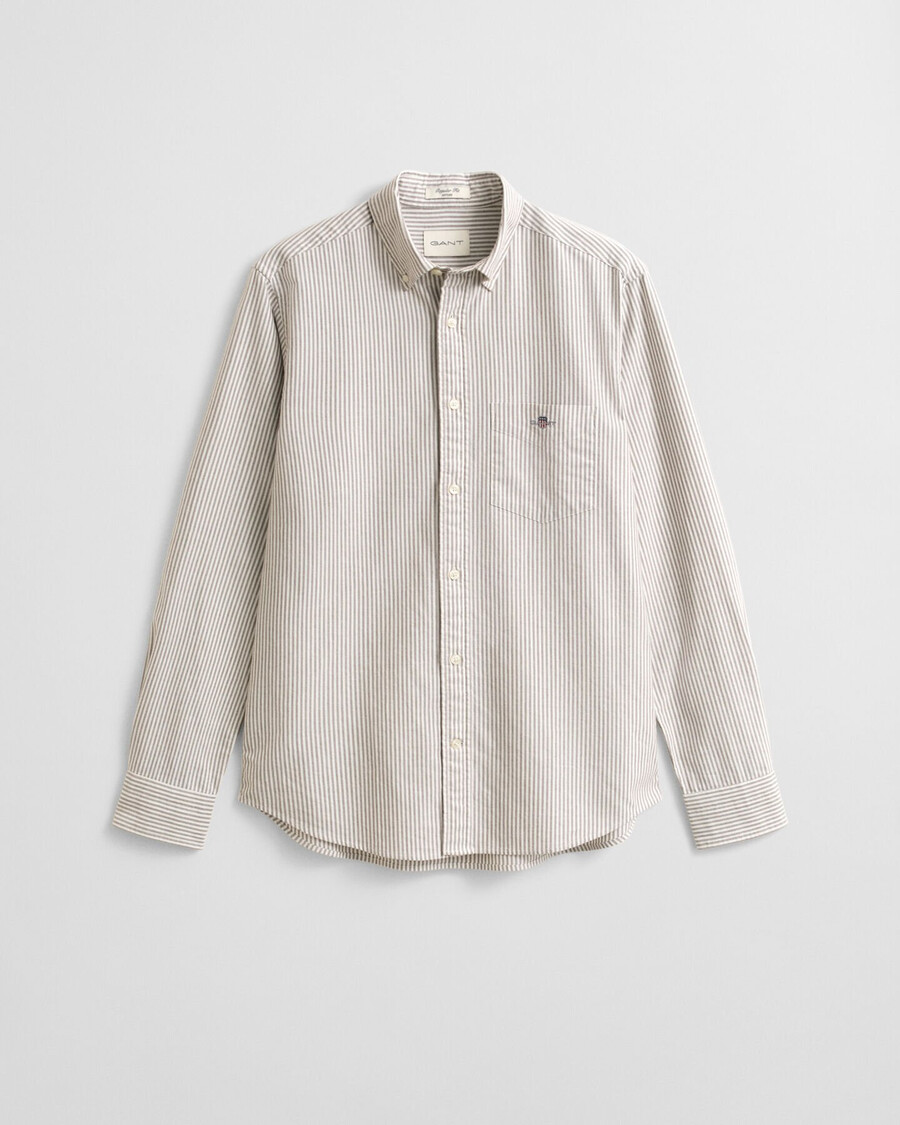 camicia oxford classica a righe banker vestibilità regolare - marrone mogano