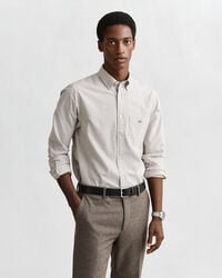 camicia oxford classica a righe banker vestibilità regolare - marrone mogano