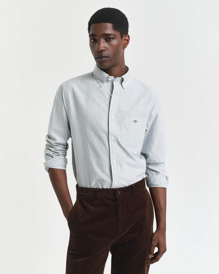 camicia oxford classica a righe banker vestibilità regolare - verde foresta