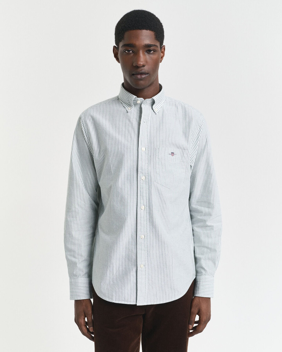 camicia oxford classica a righe banker vestibilità regolare - verde foresta