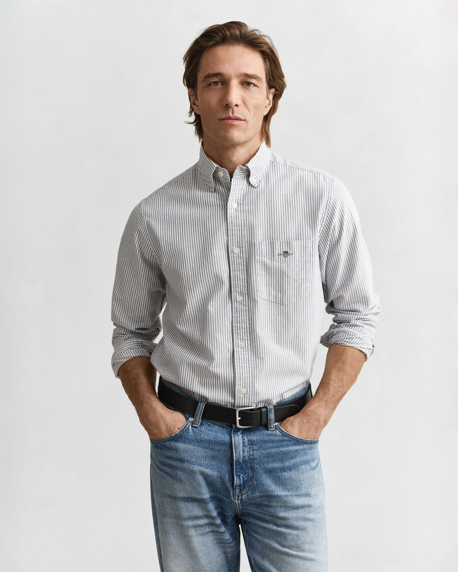 camicia oxford classica a righe banker vestibilità regolare - blu persiano