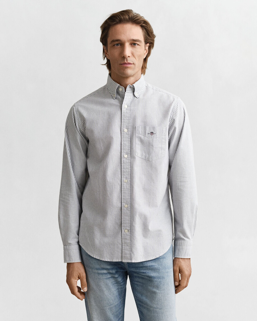 camicia oxford classica a righe banker vestibilità regolare - blu persiano